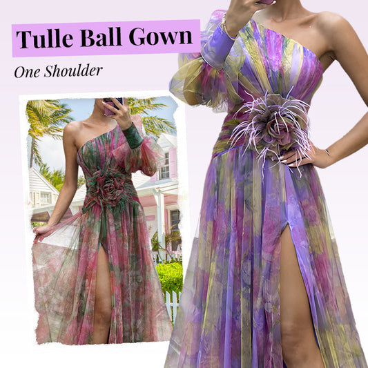 ✨【S-XL】🌸Ασύμμετρο φόρεμα με λουλούδια 💃 Ιδανικό για πάρτι!