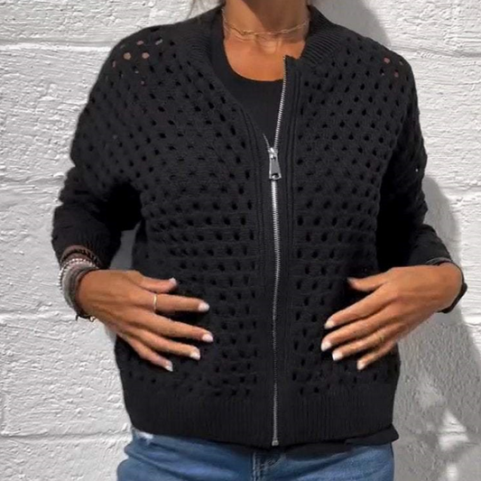 🎉【S-3XL】💖Γυναικεία casual φερμουάρ πλεκτό σακάκι με κοίλο σχέδιο