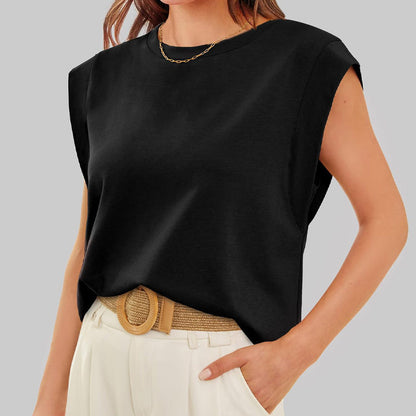 🌹Culoare solidă Gât rotund Cap Sleeve Top💥
