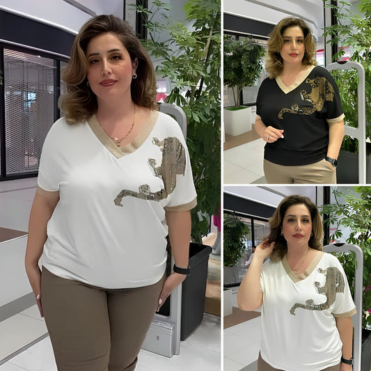 🌸🌸Oferte speciale de primăvară✨Top casual elegant imprimat cu gât în V pentru femei💖