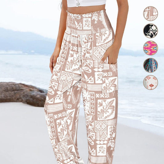 💝Pantaloni cu picioare largi tipărite pentru femei cu buzunare🥰