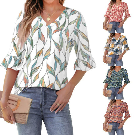 💕Womens 3/4 Lungime Maneca V-Neck Eyelet Casual Ruffle Maneca Tunica Bluze🎁