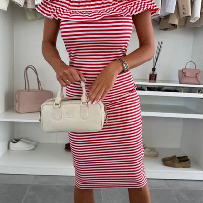👗Γυναικείο κομψό φόρεμα αδυνατίσματος με βολάν εκτός ώμου - τελειοποιήστε τις καμπύλες σας✨