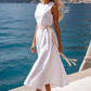 🎉【S-2XL】👗Κομψό μονόχρωμο αμάνικο Maxi φόρεμα με ζώνη