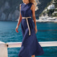 🎉【S-2XL】👗Κομψό μονόχρωμο αμάνικο Maxi φόρεμα με ζώνη