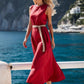 🎉【S-2XL】👗Κομψό μονόχρωμο αμάνικο Maxi φόρεμα με ζώνη