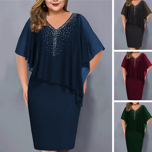 ✨【S-4XL】💐 Φόρεμα V-λαιμός με στρας