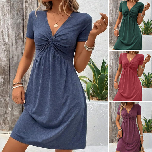 🎉🛍️Ζεστή Προσφορά 50% Έκπτωση💃Γυναικείο Φόρεμα με V-Λαιμόκοψη και Κοντό Μανίκι