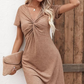 🎉🛍️Ζεστή Προσφορά 50% Έκπτωση💃Γυναικείο Φόρεμα με V-Λαιμόκοψη και Κοντό Μανίκι