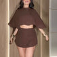 🌹【S-5XL】💝Γυναικείο κομψό Crop Top μίνι φούστα 2-κομμάτι σετ💥