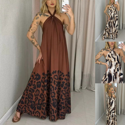 ✨【S-XL】👗Γυναικείο Μακρύ Φόρεμα με Σχέδιο και Λαιμόκοψη Halter