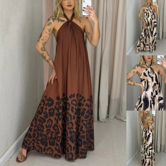 ✨【S-XL】👗Γυναικείο Μακρύ Φόρεμα με Σχέδιο και Λαιμόκοψη Halter