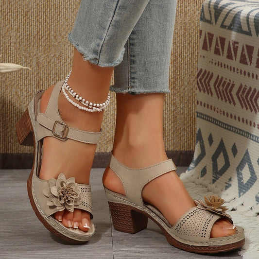 🌸Γυναικεία Floral Open Toe Chunky Σανδάλια👡