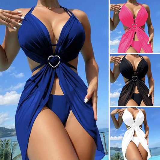 👙 Τριμερές σετ μπικίνι με μονόχρωμο αγκίστρι