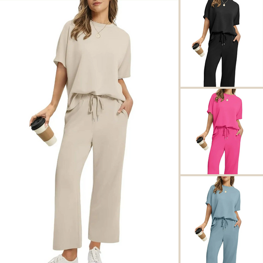 👗  Γυναικείο μαλακό περιστασιακό σετ μπλούζας και παντελονιού