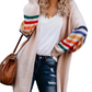 Versatile Color-Striped Sleeve Sweater Coat