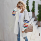 Versatile Color-Striped Sleeve Sweater Coat