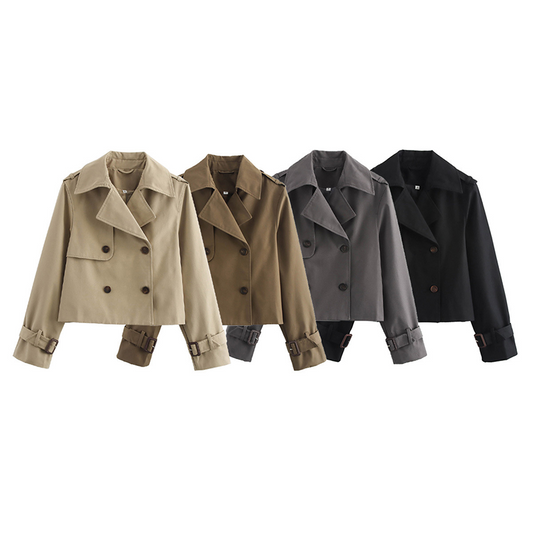 Women's Cropped Double-Breasted Trench Coat